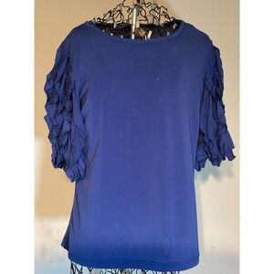 A Love Story Ruffle Puff Sleeve Scoop Neck Top Surf‎ The Web Blue M01626E Mens S